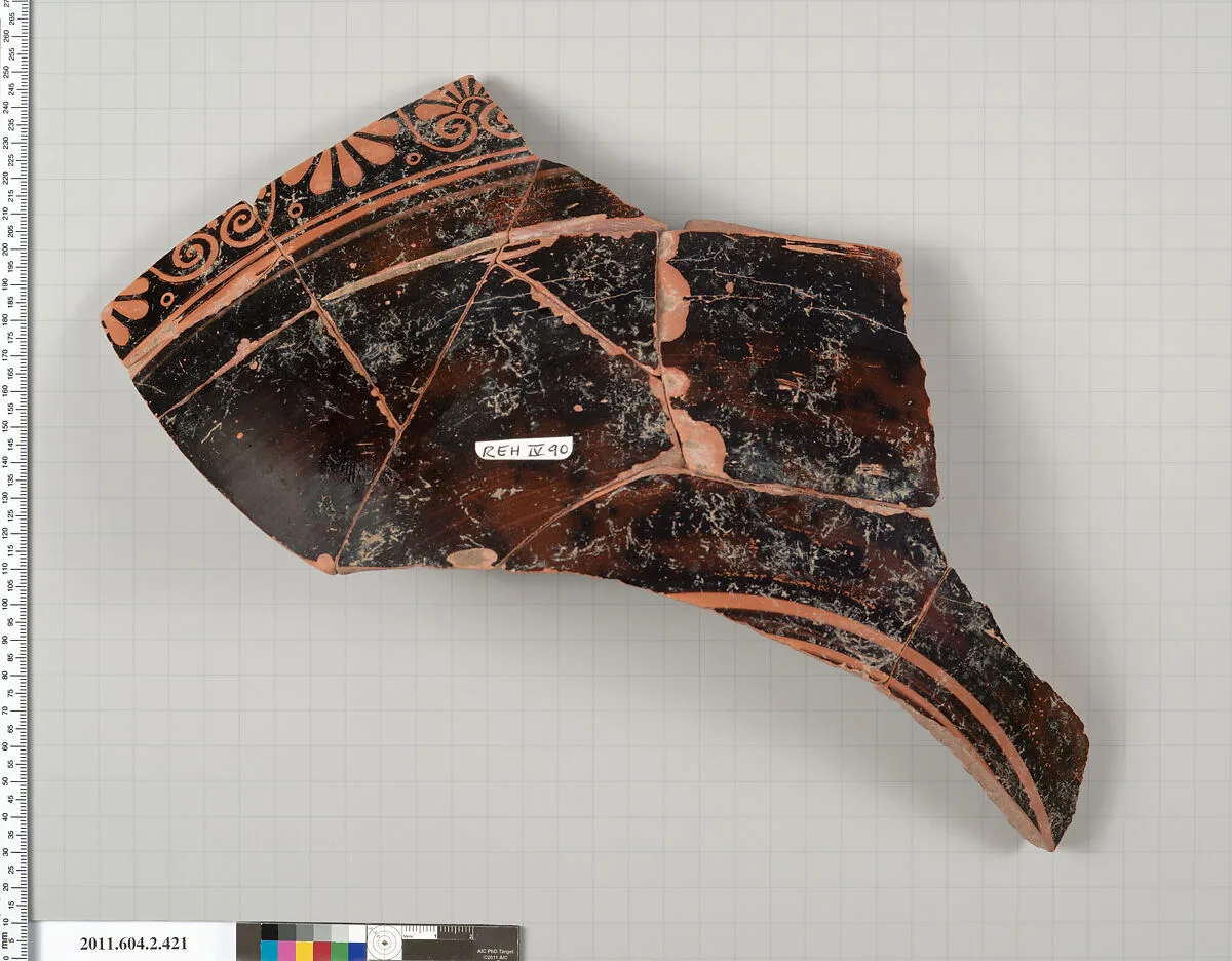 Terracotta fragment of a dinos? (deep round-bottomed bowl) or column-krater (bowl for mixing wine and water) — Unknown