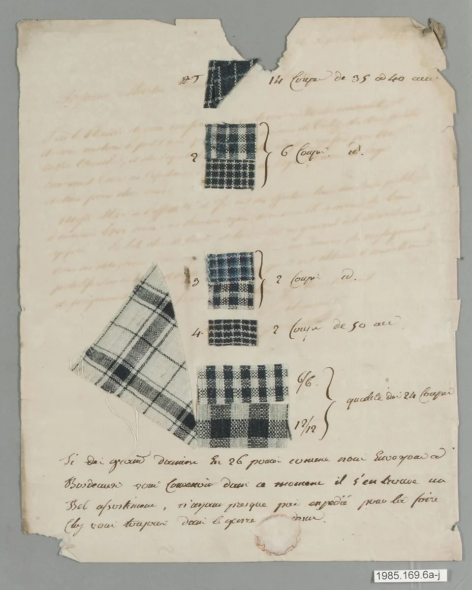 Letter with textile samples — Unknown
