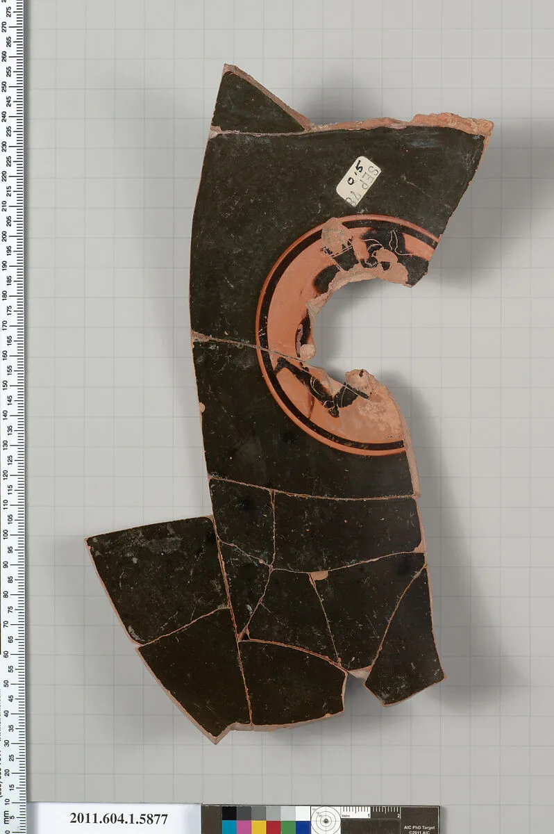 Terracotta fragment of a kylix (drinking cup) — Oltos