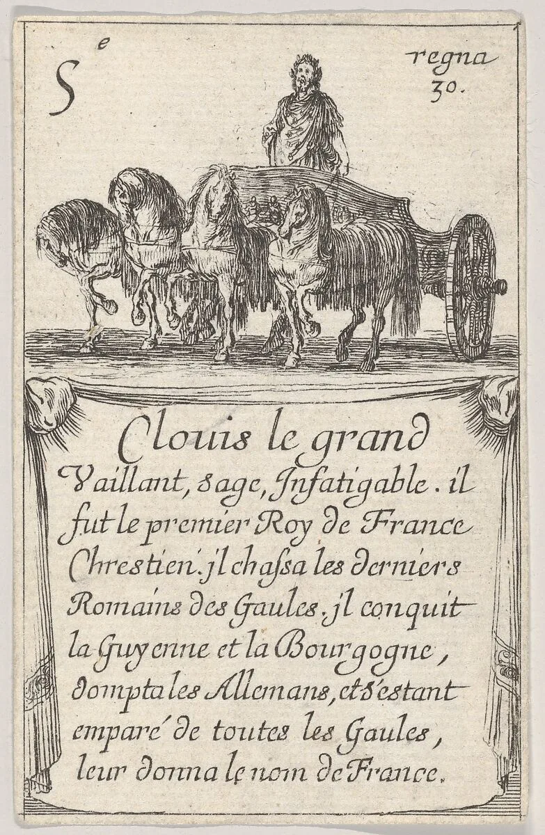 Clovis le grand / Vaillant, sage..., from 'Game of the Kings of France' (Jeu des Rois de France) — Stefano della Bella