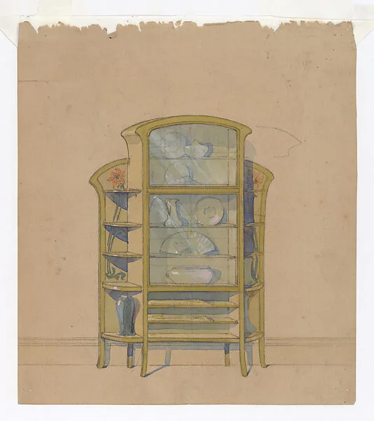 Design for a Green Display Cabinet in the Art Nouveau Style — Edward Colonna|Georges de Feure