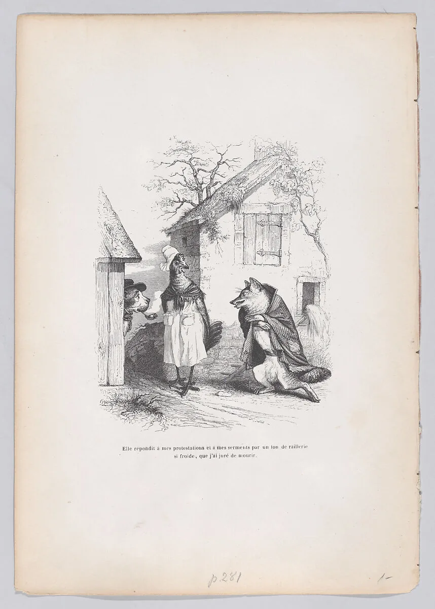 "She responded to my protests and oaths with a tone of mockery so cold that I swore to die" from Scenes from the Private and Public Life of Animals — Honoré de Balzac|J. J. Grandville
