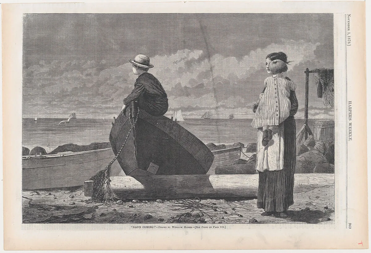"Dad's Coming!" (from "Harper's Weekly," Vol. XVII) — Harper & Brothers|Winslow Homer|Harper's Weekly