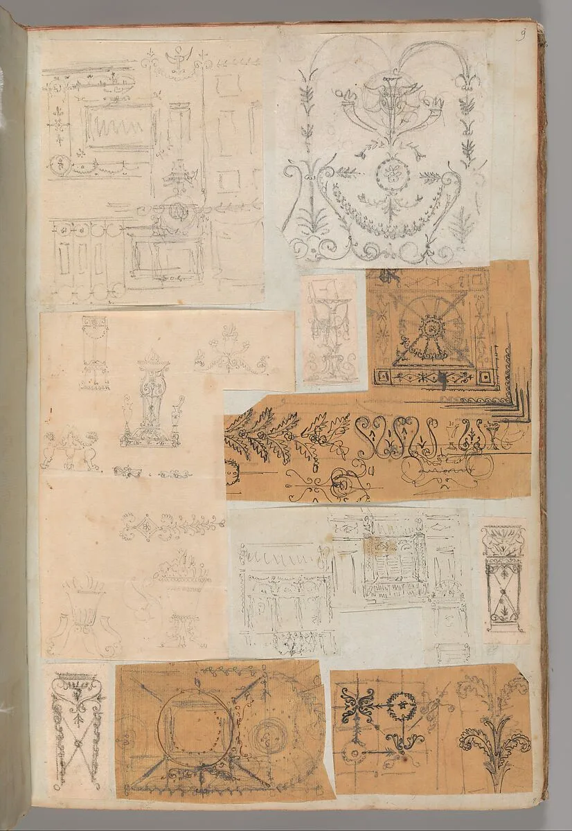 Page from a Scrapbook containing Drawings and Several Prints of Architecture, Interiors, Furniture and Other Objects — Charles Percier|Pierre François Léonard Fontaine