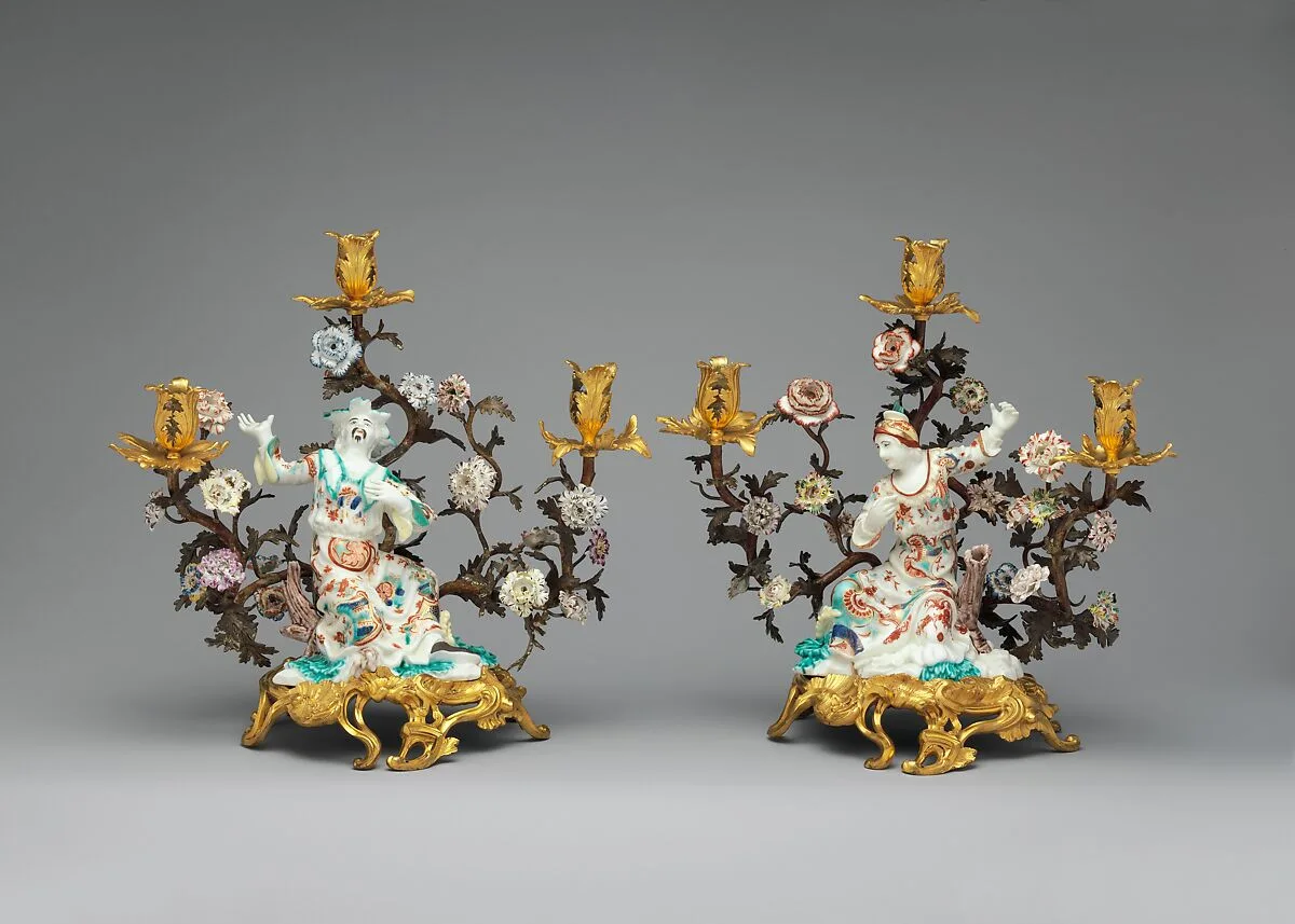 Figure mounted as a candelabrum (one of a pair) — Saint-Cloud factory|Mlle Jane Demarsy