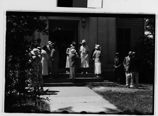 [Two 35mm Film Frames: People Leaving Church, Probably Vicinity Danbury, Connecticut]
