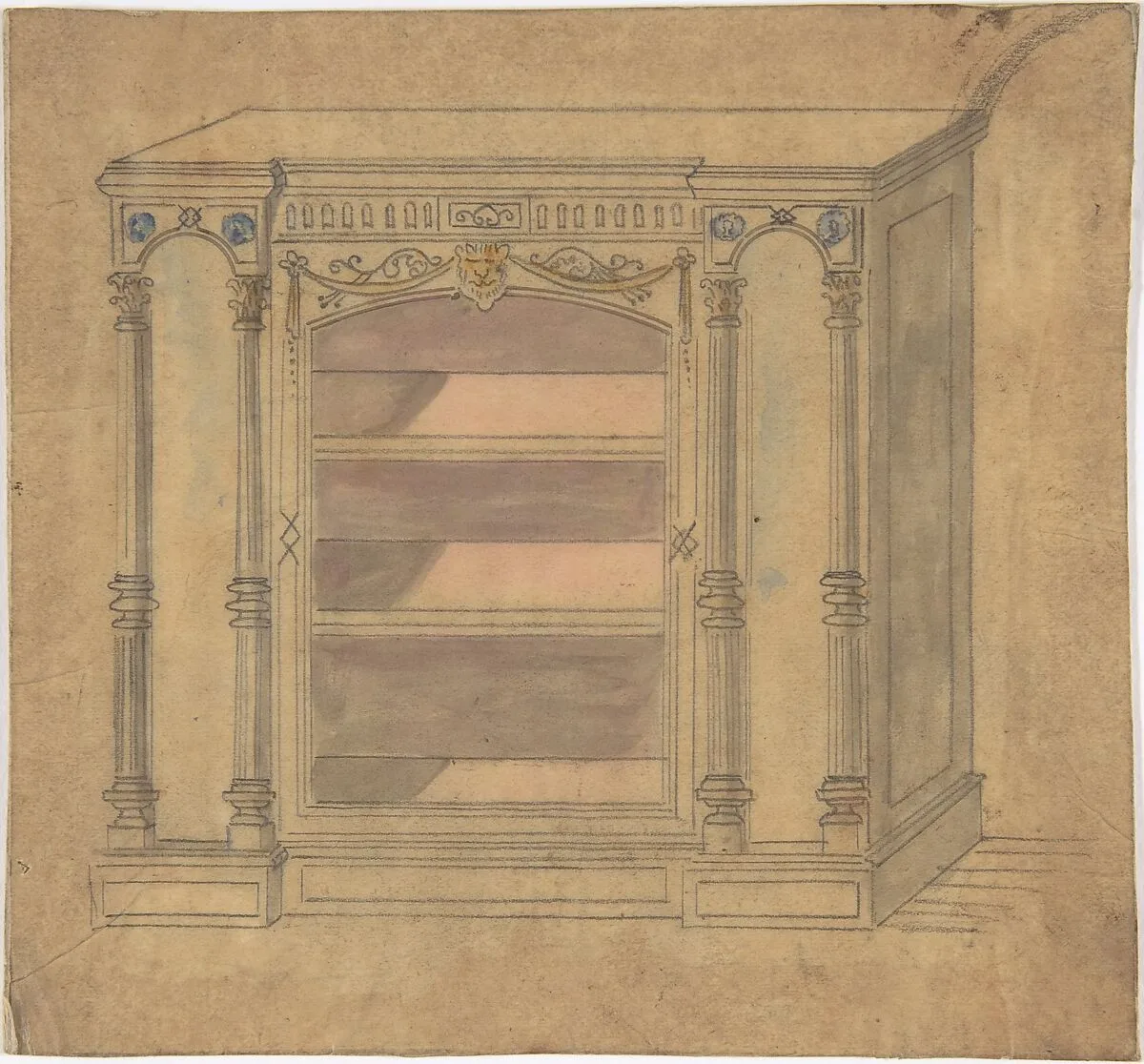 Cabinet Design with Central Shelves — Anonymous, British, 19th century