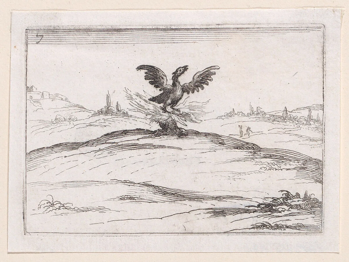 Le Phénix se Brulant (The Phoenix is Burning), from Lux Claustri ou La Lumière du Cloitre (The Light of the Cloisters), plate 7 — François Langlois|Jacques Callot