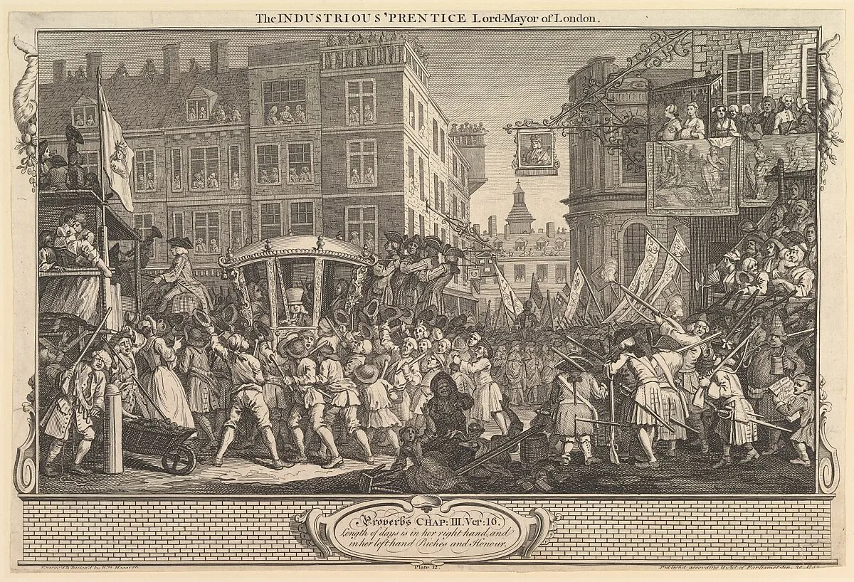 The Industrious 'Prentice Lord Mayor of London: Industry and Idleness, plate 12 — William Hogarth
