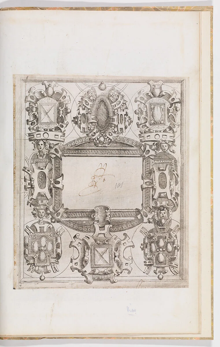 Design for a Cartouche with a Blank Compartment surrounded by 8 Medallions — Anonymous, French, 16th century