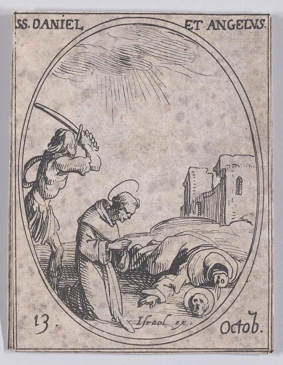 S. Daniel et S. Ange (St. Daniel and St. Angelus), October 13th, from "Les Images De Tous Les Saincts et Saintes de L'Année" (Images of All of the Saints and Religious Events of the Year) — Jacques Callot|Israël Henriet