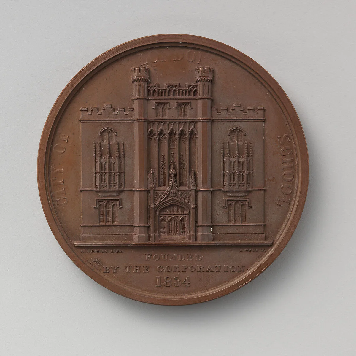To Commemorate the Founding of the Free "City of London School" in 1834 — Benjamin Wyon