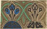 Horizontal Panel with a Pattern of Three Decorative Blue Flowers on a Semi-Circle Between Interlacing Green Lines — Anonymous, French, 20th century