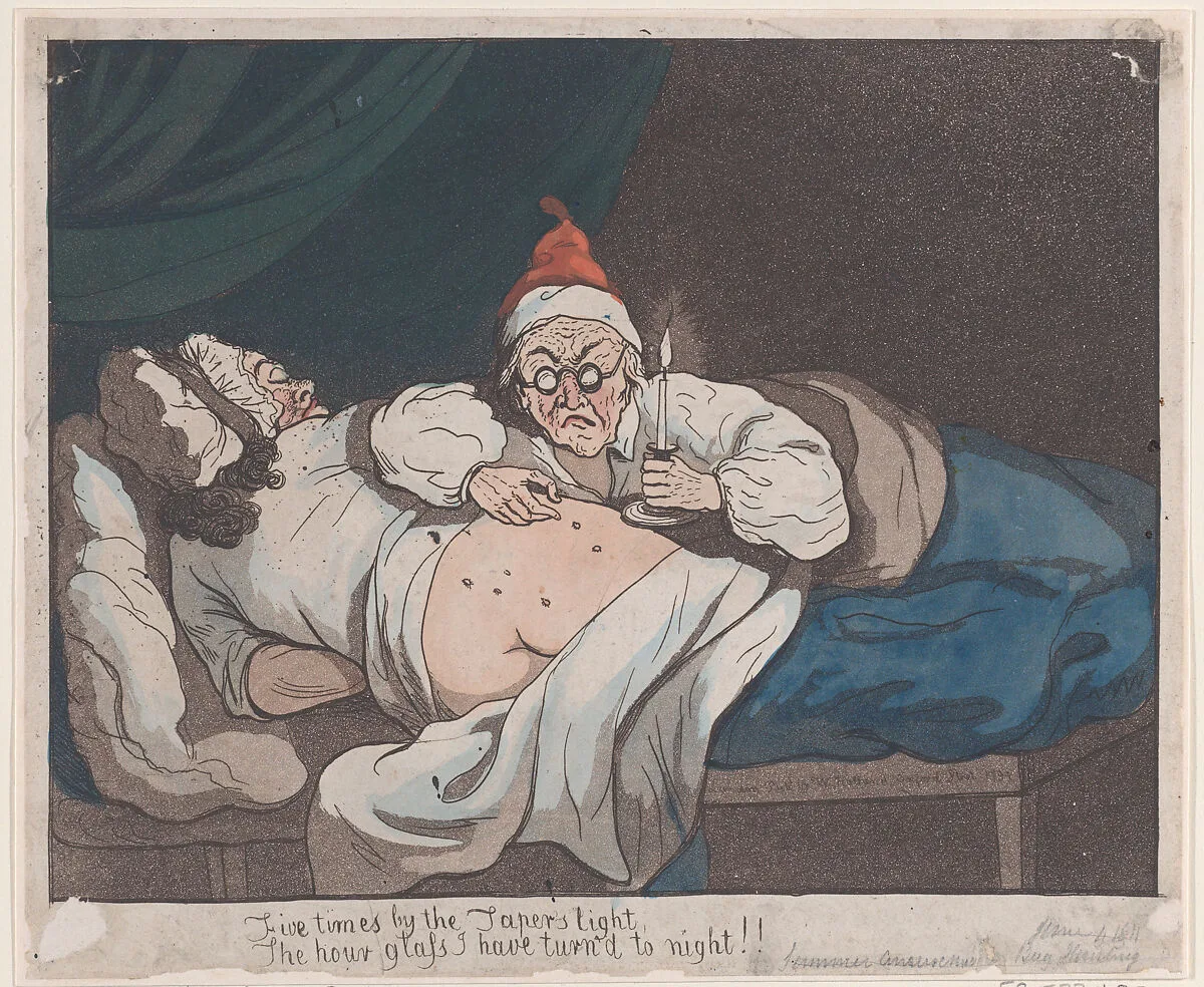 Five times by the Taper's light, The hour glass I have turn'd to night!! — William Holland|Thomas Rowlandson