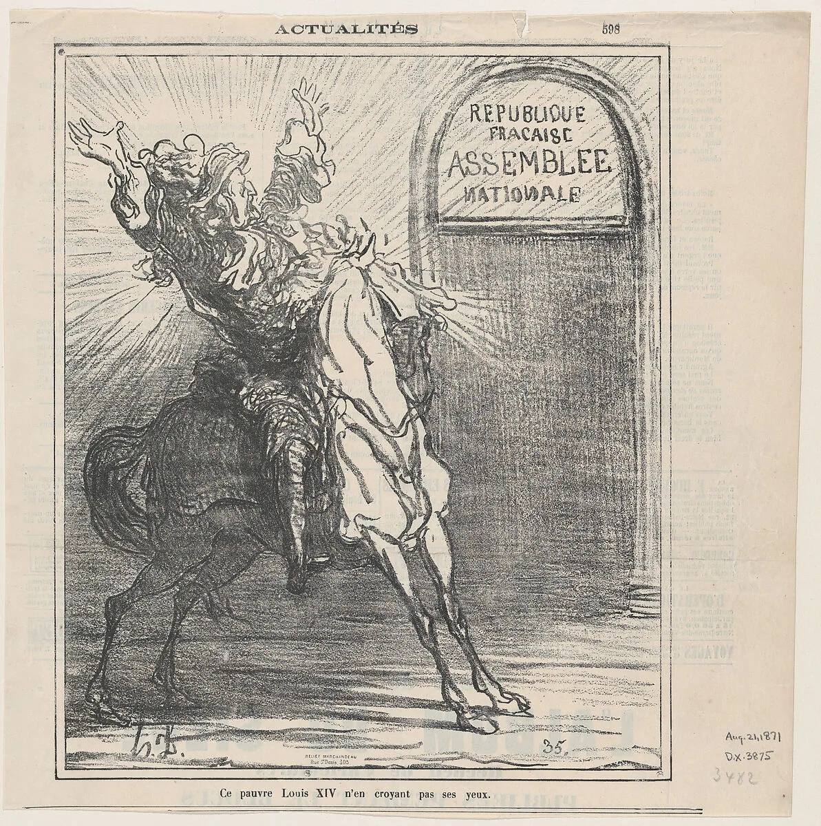 This poor King Louis XIV doesn't believe his eyes, from 'News of the day,' published in Le Charivari, August 21, 1871 — Honoré Daumier|Louis XIV, King of France