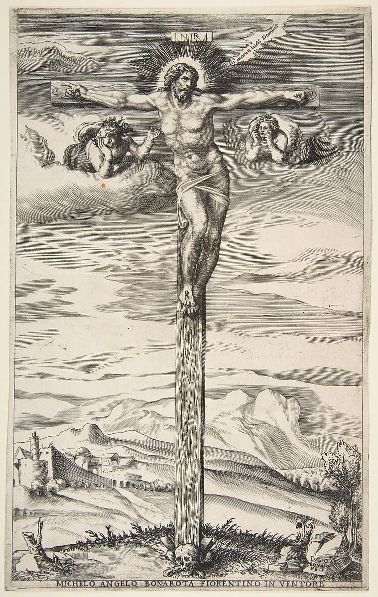 Crucifixion with Two Angels — Giulio Bonasone|Michelangelo Buonarroti