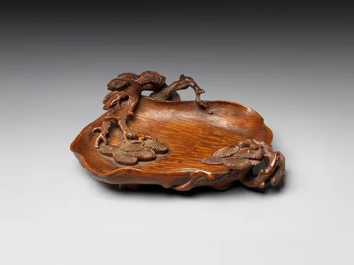 清早期  竹雕蟠松洗|Dish with pine trees