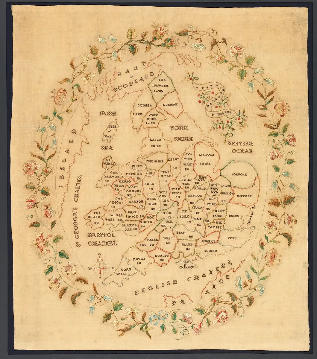 Embroidered map sampler — Unknown