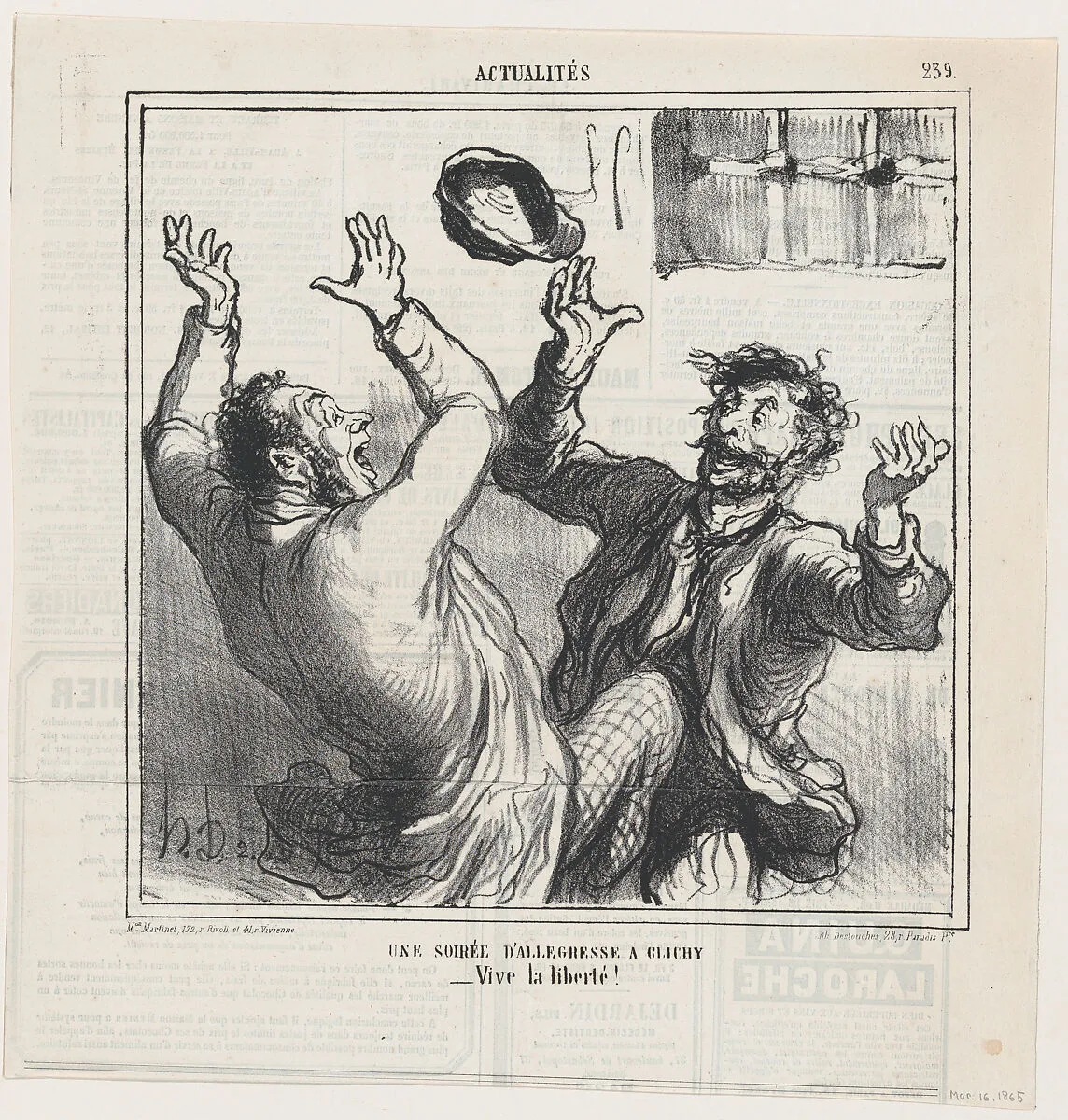 A happy evening party in Clichy, from 'News of the day,' published in Le Charivari, March 16, 1865 — Aaron Martinet|Destouches|Honoré Daumier