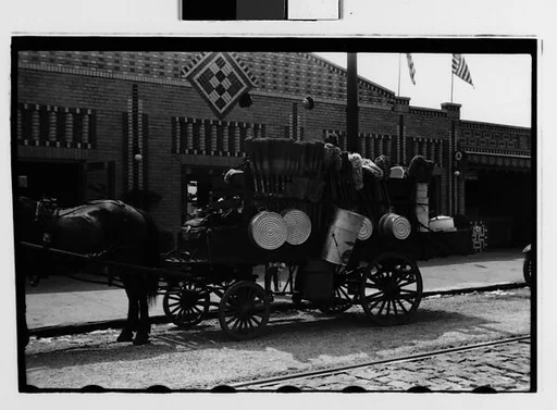 [Two 35mm Film Frames: Horse-Drawn Houseware Vendor's Cart, New York City]