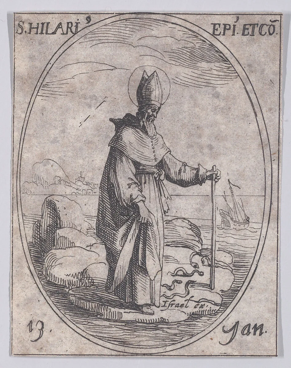 S. Hilaire, évêque et confesseur (St. Hilary, Bishop and Confessor), January 13th, from "Les Images De Tous Les Saincts et Saintes de L'Année" (Images of All of the Saints and Feast Days of the Year) — Jacques Callot|Israël Henriet