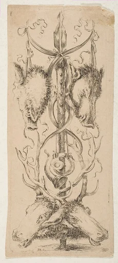 Hunting Trophy with Stag Heads Below