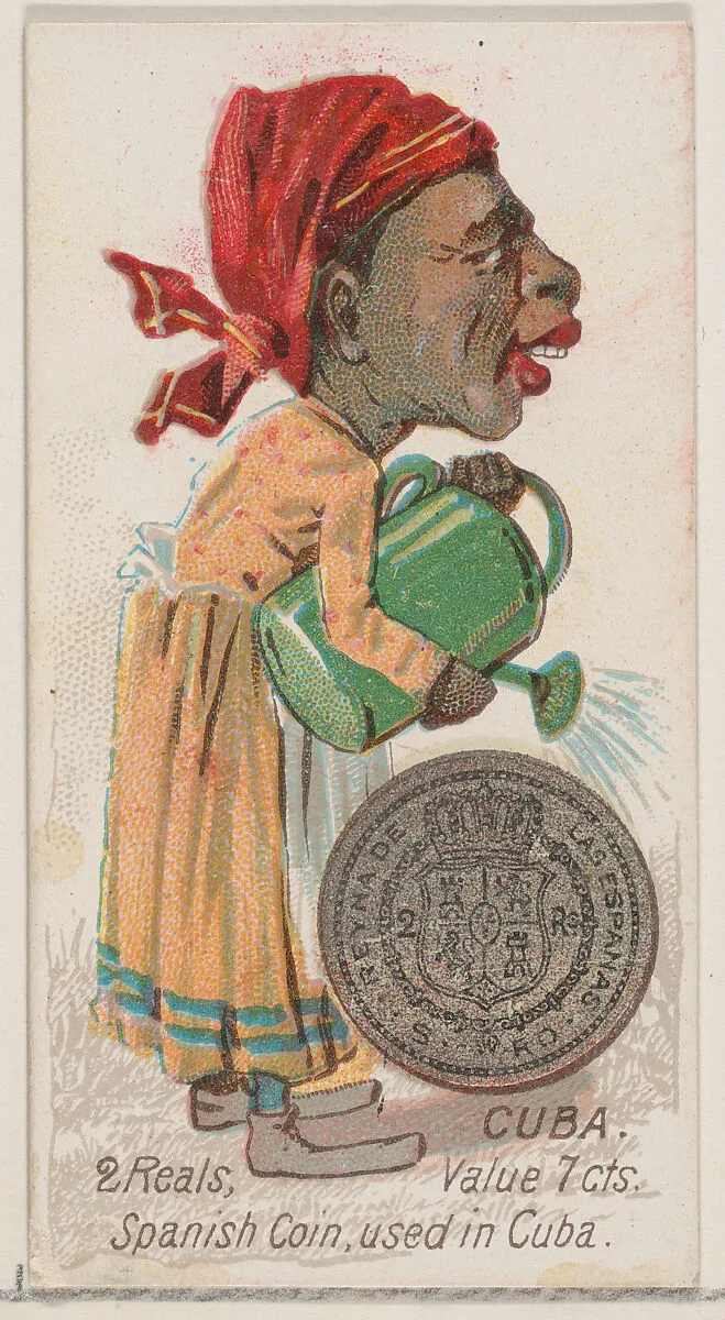 Caricatured Cuban, 2 Reals, from the series Coins of All Nations (N72, variation 1) for Duke brand cigarettes — W. Duke, Sons & Co.