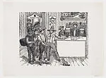 A group of men speaking to salespeople behind a counter in a store — José Guadalupe Posada|Manuel Manilla