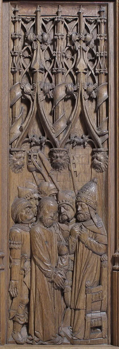 Panel with Christ Before the High Priest — Unknown