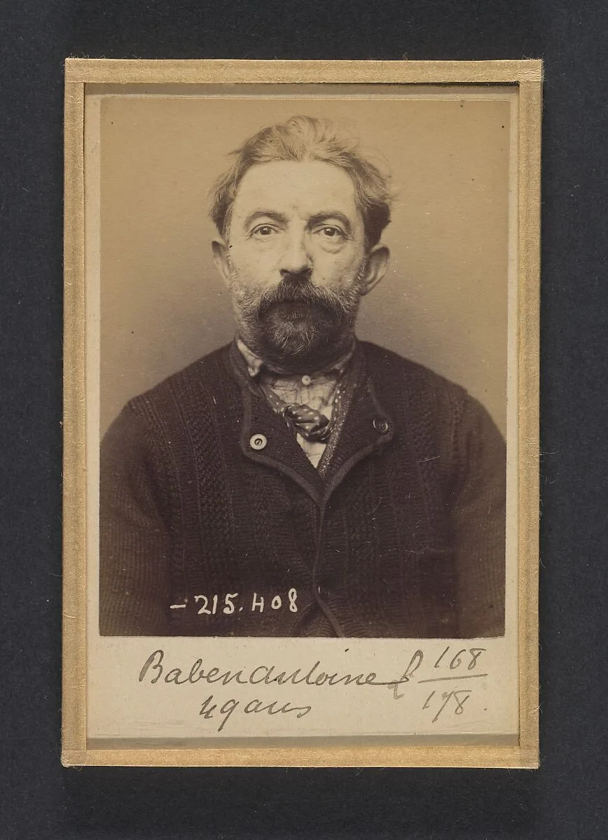 Baben. Hyppolyte, Antoine. 49 ans, né à St Sermain (Aveyron). Serrurier. Anarchiste. 9/3/94. — Alphonse Bertillon