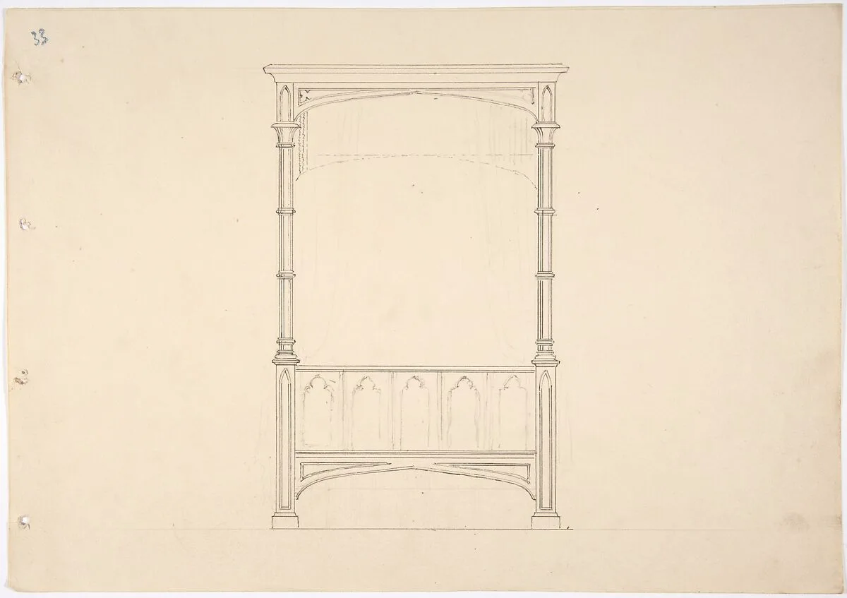 Design for a Gothic Bed — Anonymous, British, 19th century