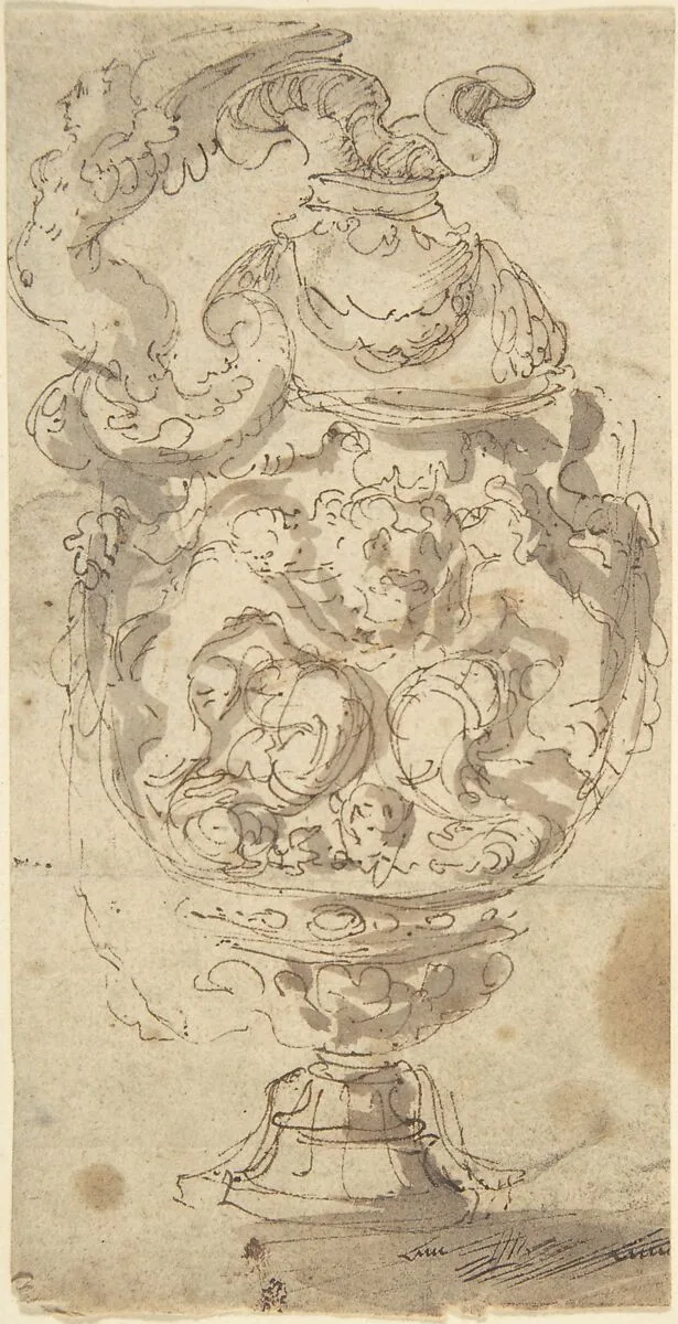 Design for a Jug with Winged-figure Handle — Anonymous, Italian?, 16th century