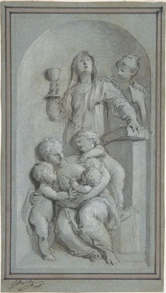 Allegorical Figures of Faith, Hope and Charity in a Niche — Jacob de Wit
