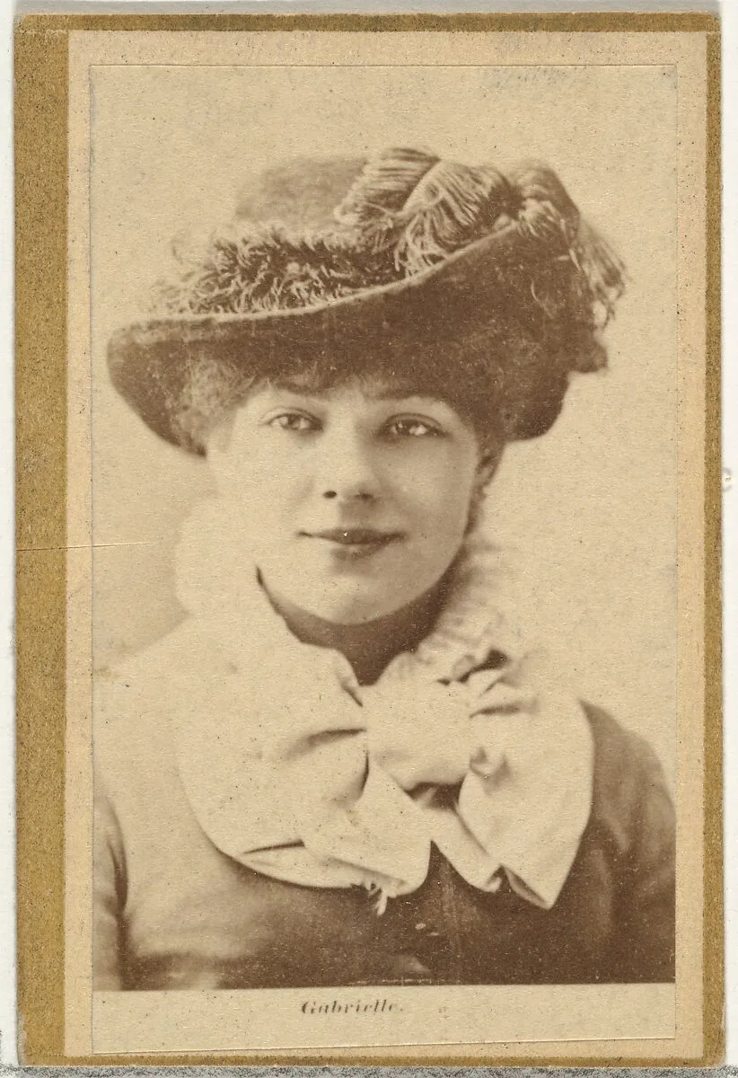 Gabrielle, from the Actresses and Celebrities series (N60, Type 2) promoting Little Beauties Cigarettes for Allen & Ginter brand tobacco products — Allen & Ginter