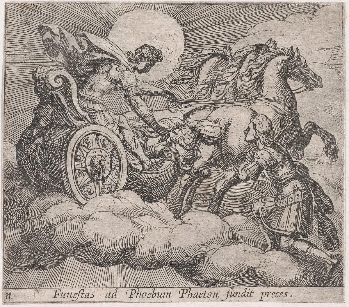 Plate 11: Phaeton before Apollo (Funestas ad Phoebum fundit preces.), from Ovid's 'Metamorphoses' — Antonio Tempesta