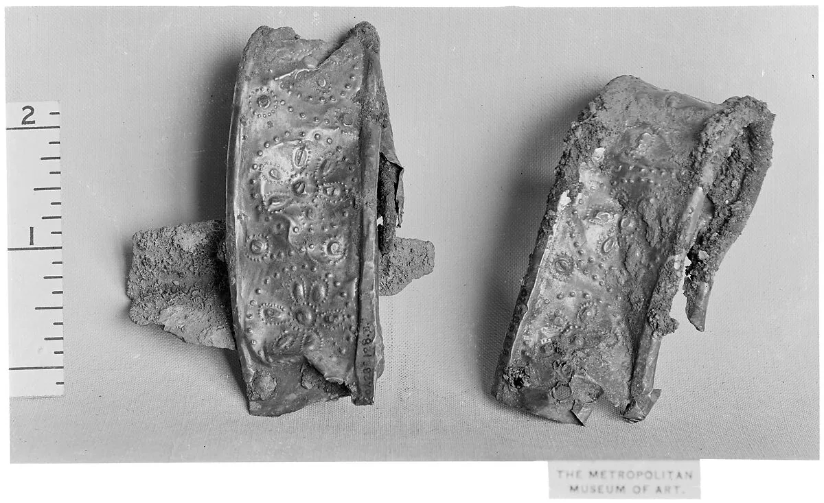 Pair of electrum handles from a kantharos (drinking cup with two high vertical handles) — Unknown