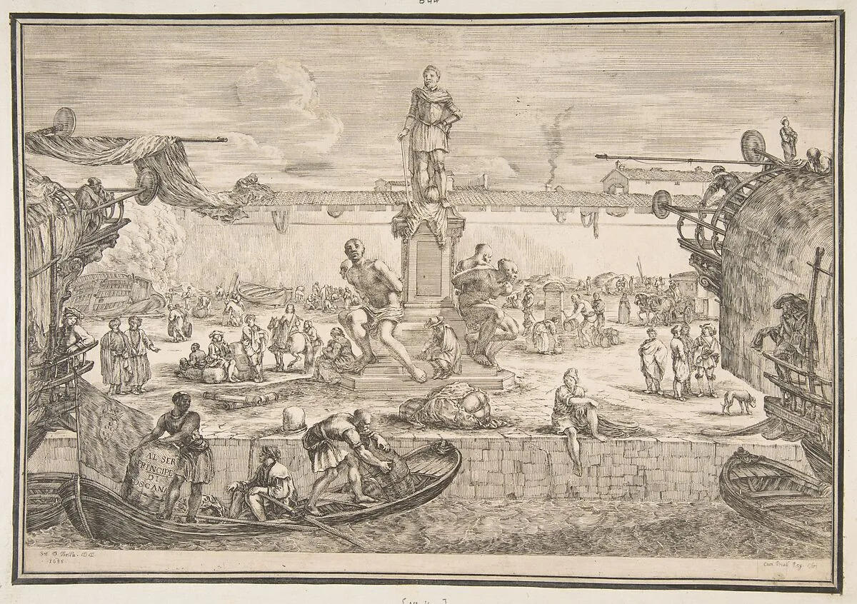 Port of Livorno with Statue of Ferdinand I, from 'Views of the port of Livorno' (Vues du port de Livourne) — Stefano della Bella