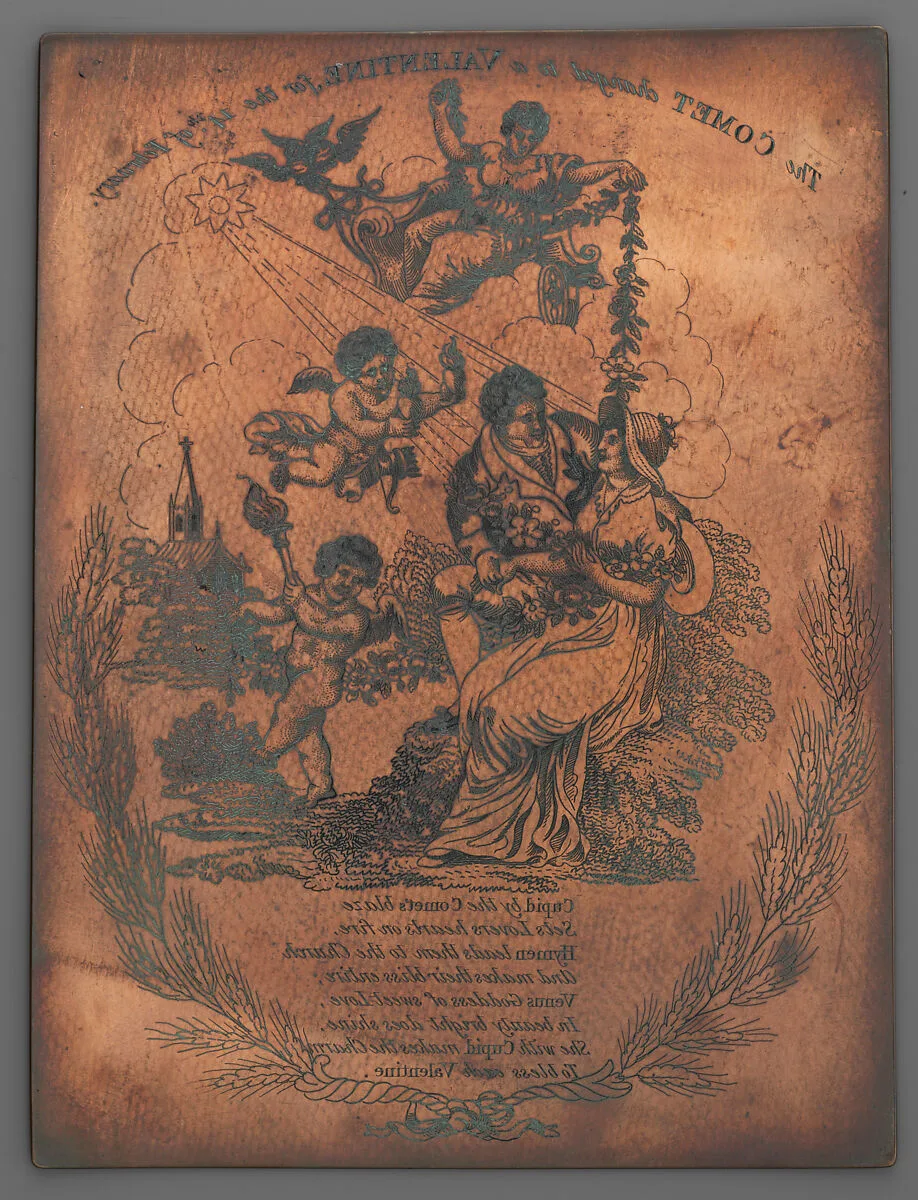 Etching plate for a Valentine in honor of Halley's Comet — Unknown