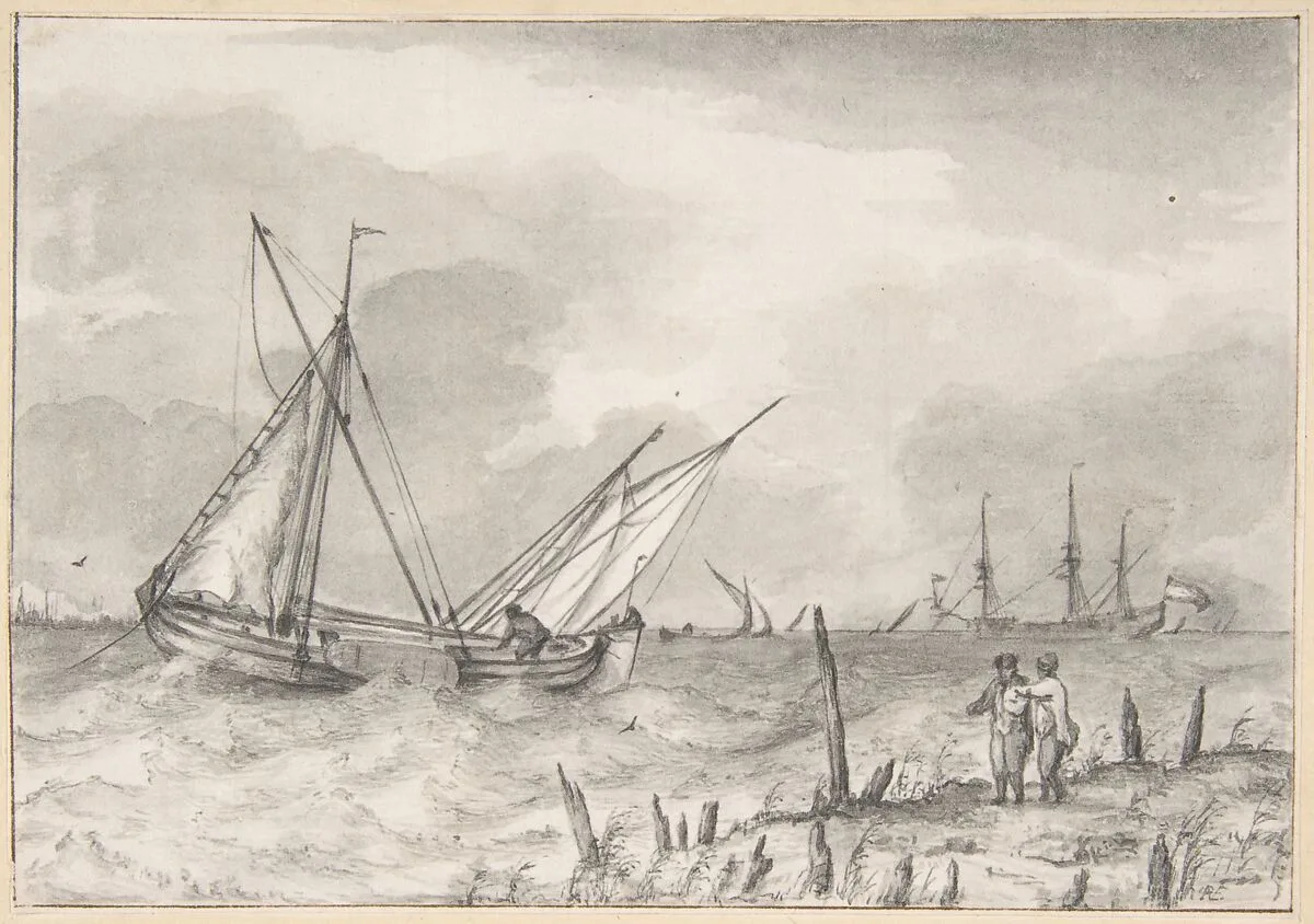 Choppy Sea with Boats near the Coast — Pieter van Everdingen