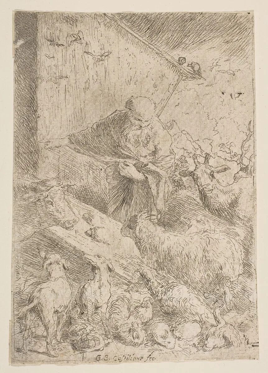 Noah letting the animals into the ark — Giovanni Benedetto Castiglione (Il Grechetto)