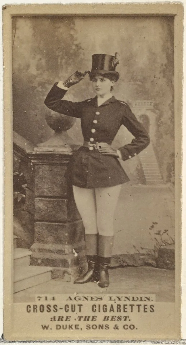 Card Number 714, Agnes Lyndin, from the Actors and Actresses series (N145-3) issued by Duke Sons & Co. to promote Cross Cut Cigarettes — W. Duke, Sons & Co.