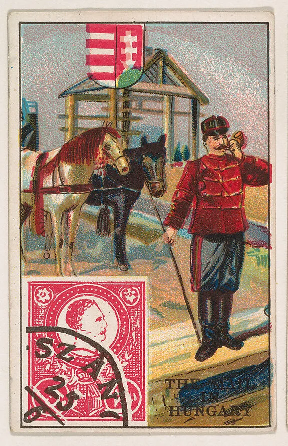 The Mail in Hungary, bakery card from the Stamps and Mail Carriers of All Nations series (D73), issued by the Rochester Baking Company — Rochester Baking Company