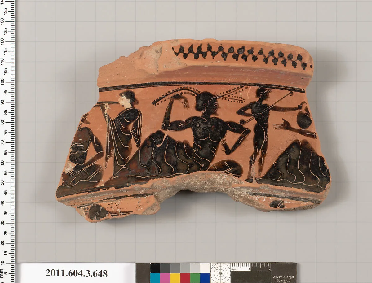 Terracotta fragment of a volute-krater (bowl for mixing wine and water) — Theseus Painter