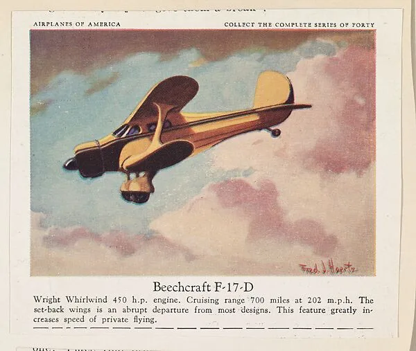 Beechcraft F-17-D, collector card from the Airplanes of America series (D2), issued by the Kelley Baking Company to promote Kelley's Bread — Kelley Baking Company