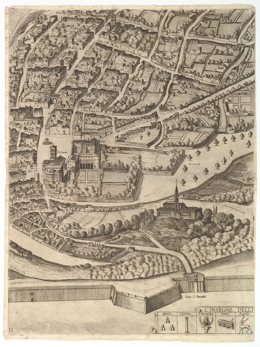 Plan of the City of Rome. Part 11 with the San Pancrazio (left bank) — Giovanni Domenico de Rossi|Cardinal Camillo Pamphili|Antonio Tempesta