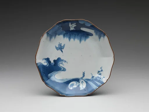 雁に波文皿 肥前焼・ 柿右衛門様式|Plate with Geese and Waves