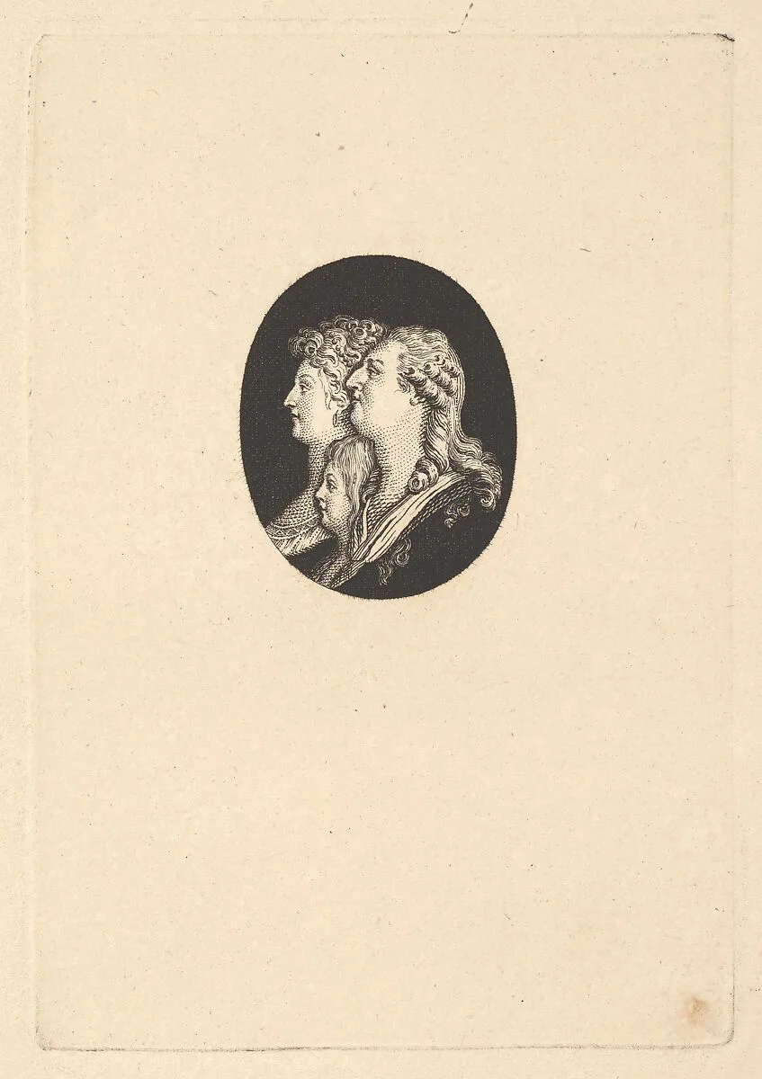 Portrait of Louis XVI, Marie Antoinette and The Dauphin — Augustin de Saint-Aubin|Piat Joseph Sauvage