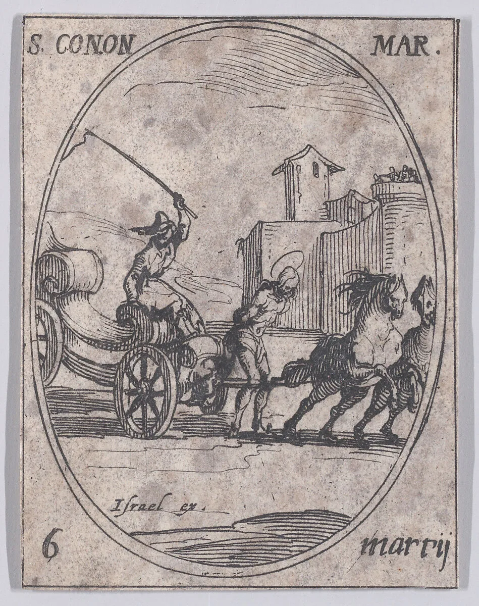 St. Conon, Martyr, March 6th, from "Les Images De Tous Les Saincts et Saintes de L'Année" (Images of All of the Saints and Religious Events of the Year) — Jacques Callot|Israël Henriet