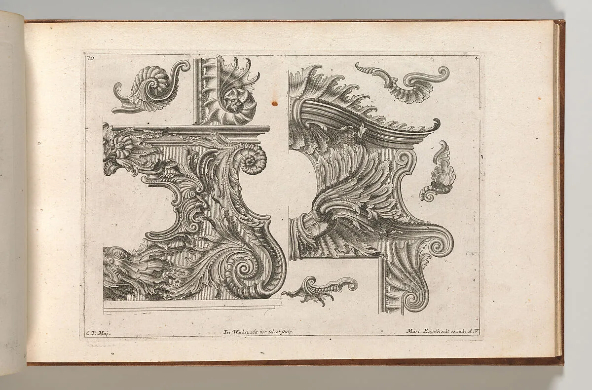 Suggestion for the Decoration of the Lower and Top Right of a Frame, Plate 4 from: 'Unterschidliche Auszierungen zu Thüren und Fenster, etc. etc. sehr nutzlich zu gebrauchen' — Martin Engelbrecht|Jeremias Wachsmuth