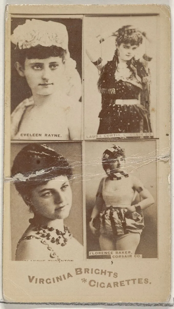 Eveleen Rayne/ Laura Curtis, Corsair Co./ Florence Baker, Corsair Co., from the Actors and Actresses series (N45, Type 4) for Virginia Brights Cigarettes — Allen & Ginter
